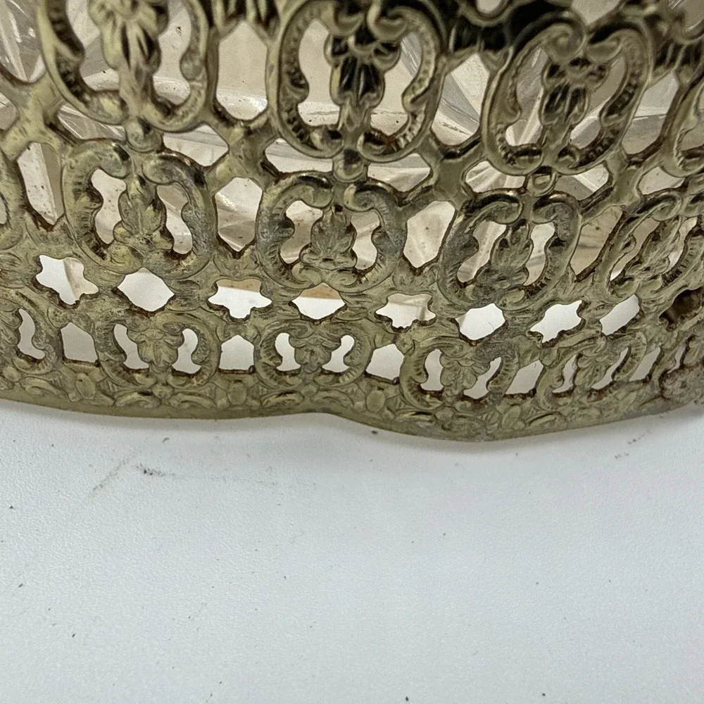 Vintage gold filagree waste basket trash Can Planter Hollywood Regency